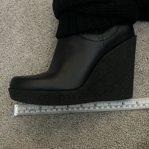 Gucci GG Monogram Leather Knit Sock Wedge Boots 36.5 - Picture 6 of 7